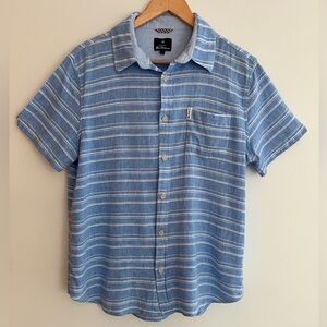 BEN SHERMAN Short Sleeve Button Front Linen Blend Striped Shirt Resortwear